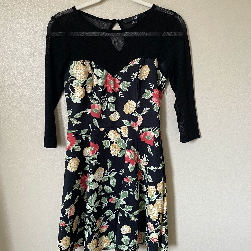 Mesh Black Floral Dress